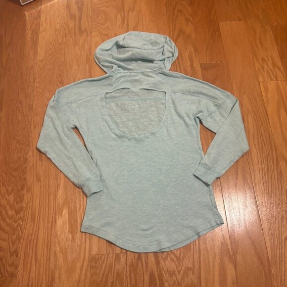 VICTORIA'S SECRET PINK BLUE SLOUCHY PULLOVER OPEN BACK TUNIC SWEATER HOODIE XS - Picture 4 of 5